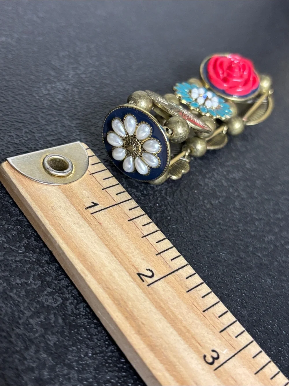 Bohemian Western Floral Turquoise & Red Button Stretch Bracelet